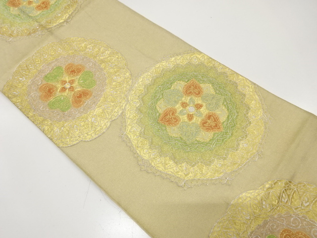 JAPANESE KIMONO / ANTIQUE FUKURO OBI / SILK / WOVEN FLORAL CREST